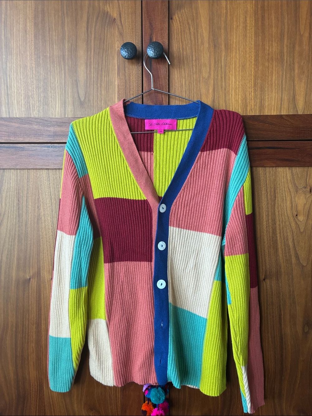 The Elder Statesman Multicolor Block Ribbed Button Cardigan